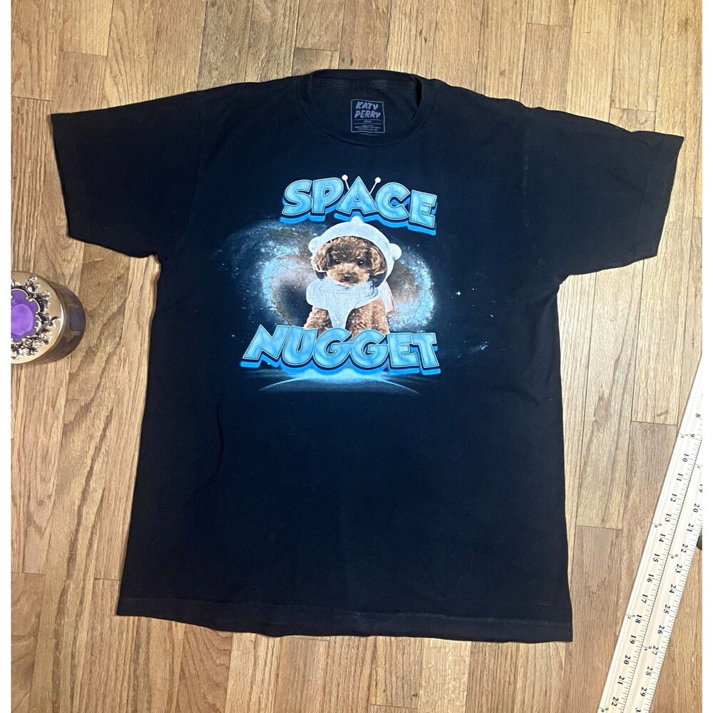 Katy Perry Space Nugget Dog Graphic Black Cotton Crewneck Tee Unisex M